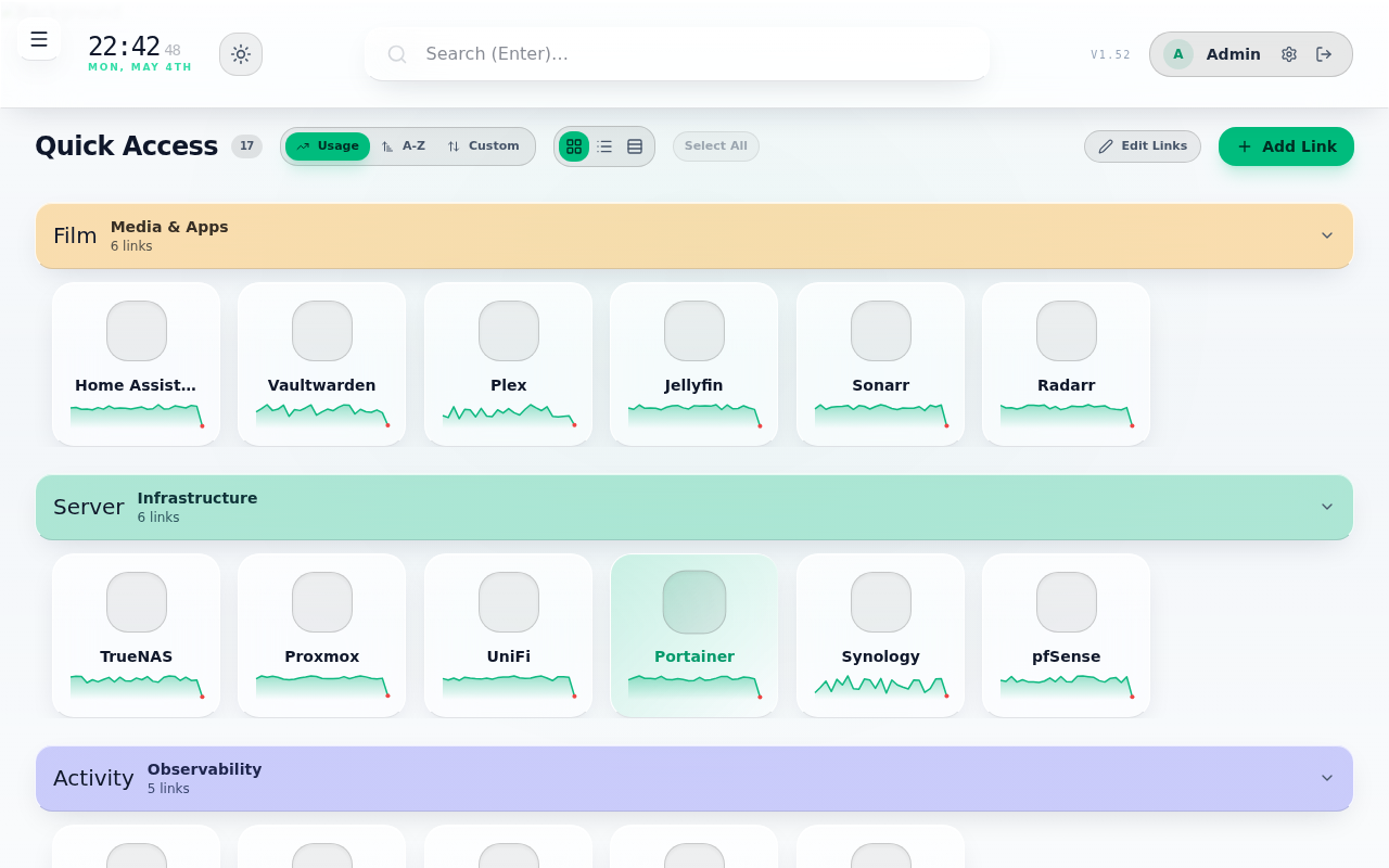 HomeLab Manager Main Dashboard