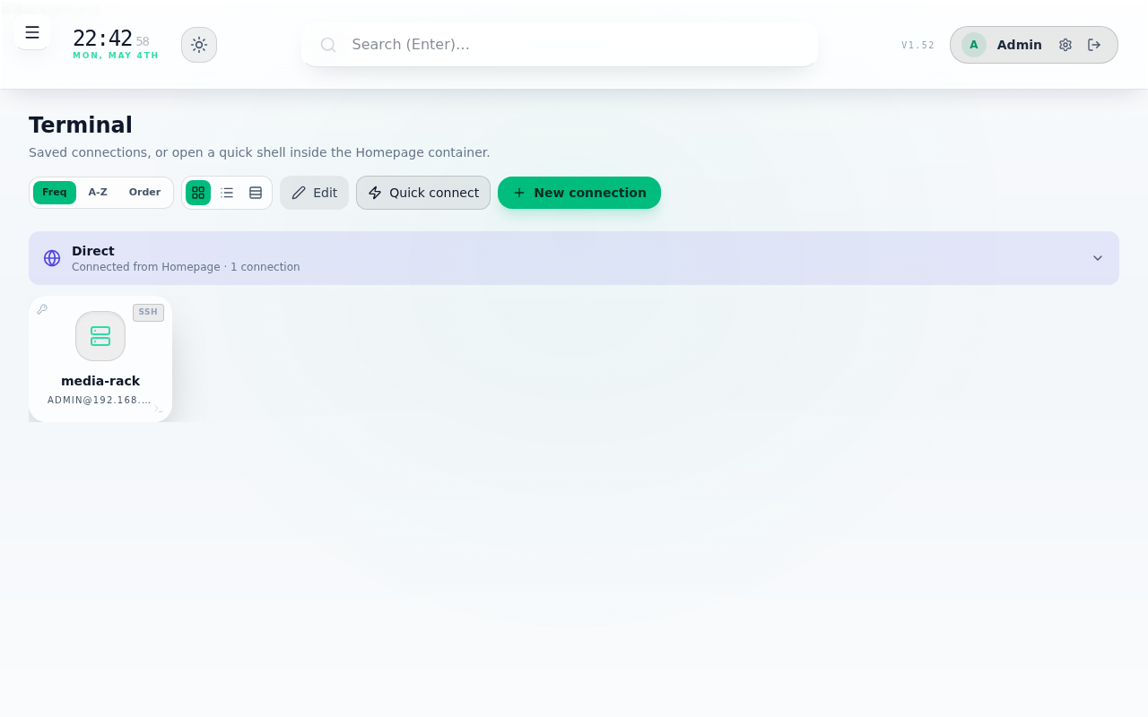 HomeLab Manager In-Browser Web Terminal